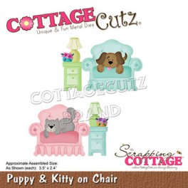 Puppy & Kitty on chair, CottageCutz