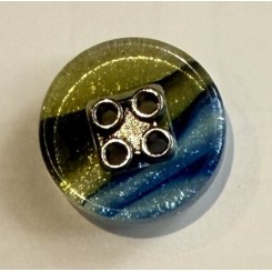 Knap gul-bl&aring;-sort  15 mm